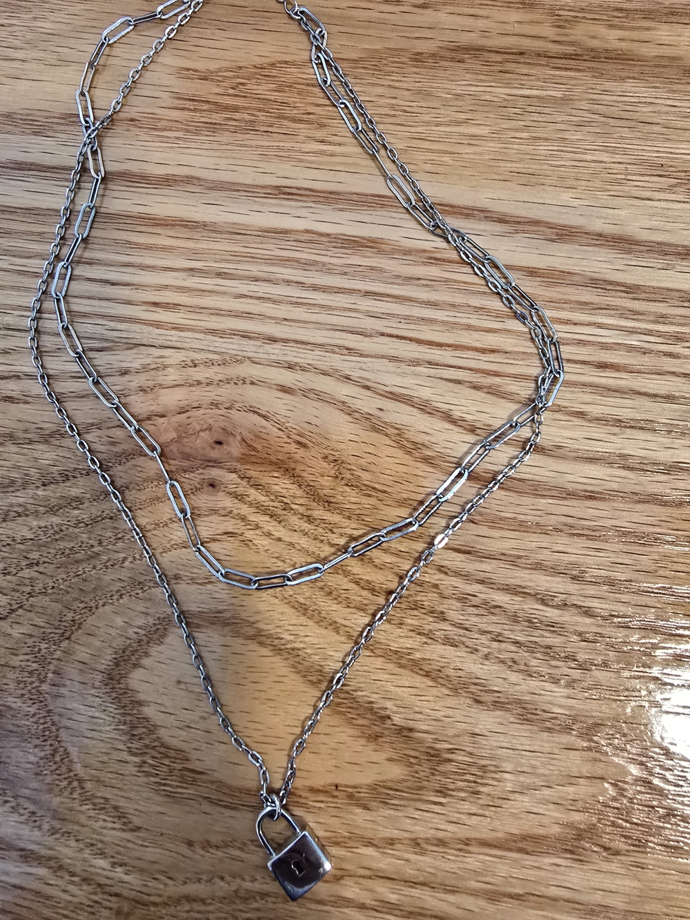 Silver Lock Pendant Layered Necklace - Women Jewelry